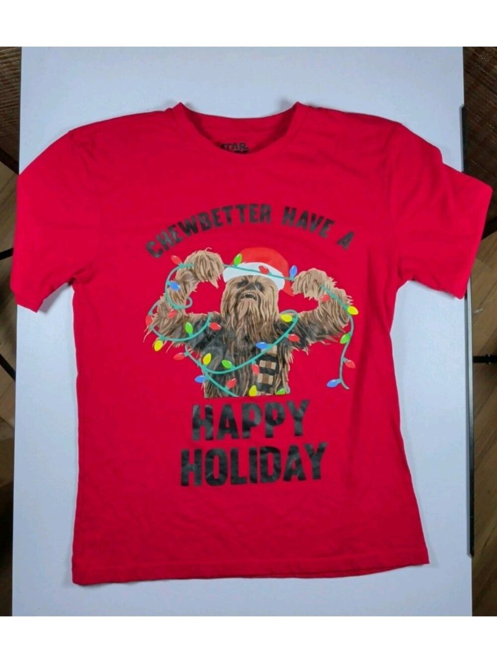 STAR WARS T-Shirt  Men's Tee CHEWBACCA Tangled Christmas Lights - Small